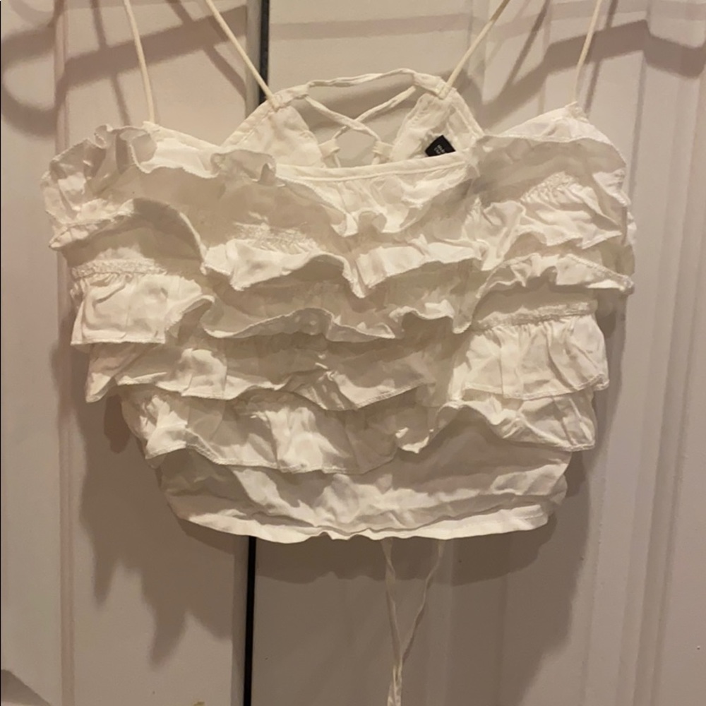 White ruffle tank top
